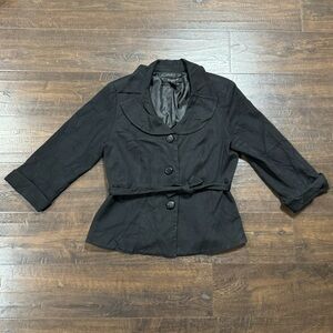 Sandro Black 3/4 Sleeve Button Front Blazer Size Medium Women